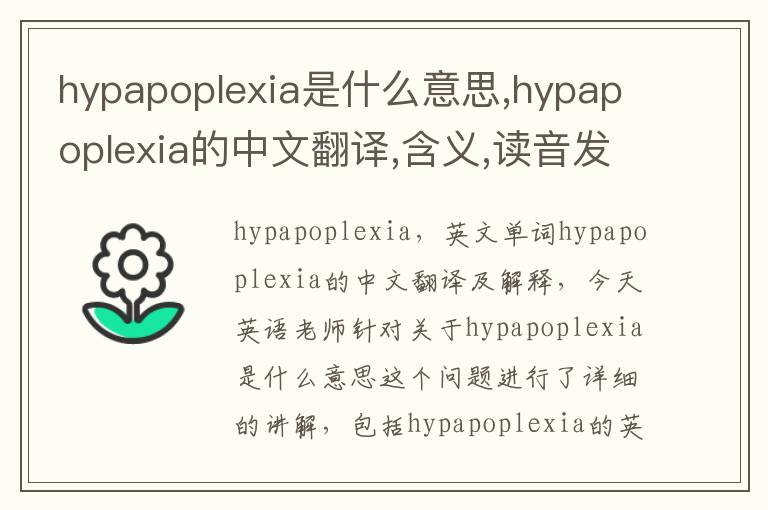 hypapoplexia是什么意思,hypapoplexia的中文翻译,含义,读音发音,用法,造句,参考例句