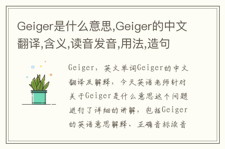 Geiger是什么意思,Geiger的中文翻译,含义,读音发音,用法,造句,参考例句