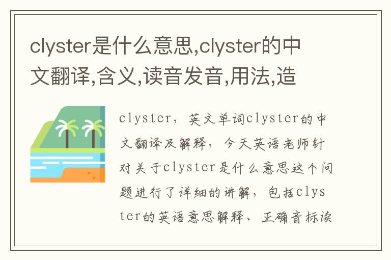 clyster是什么意思,clyster的中文翻译,含义,读音发音,用法,造句,参考例句