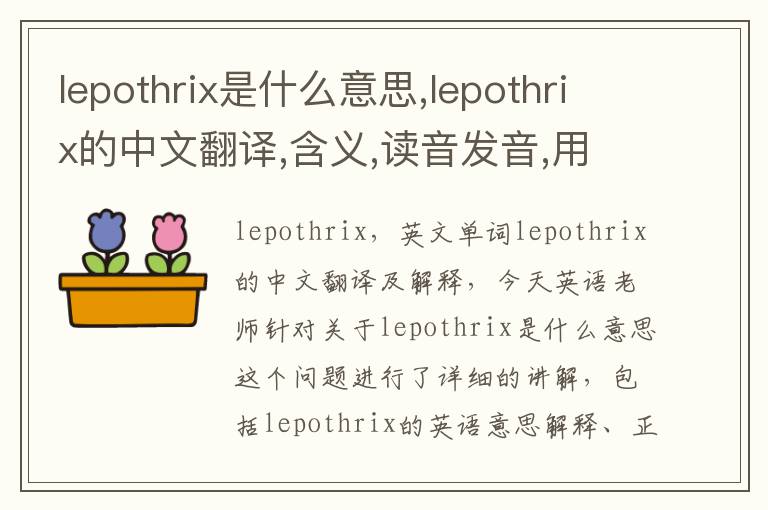 lepothrix是什么意思,lepothrix的中文翻译,含义,读音发音,用法,造句,参考例句