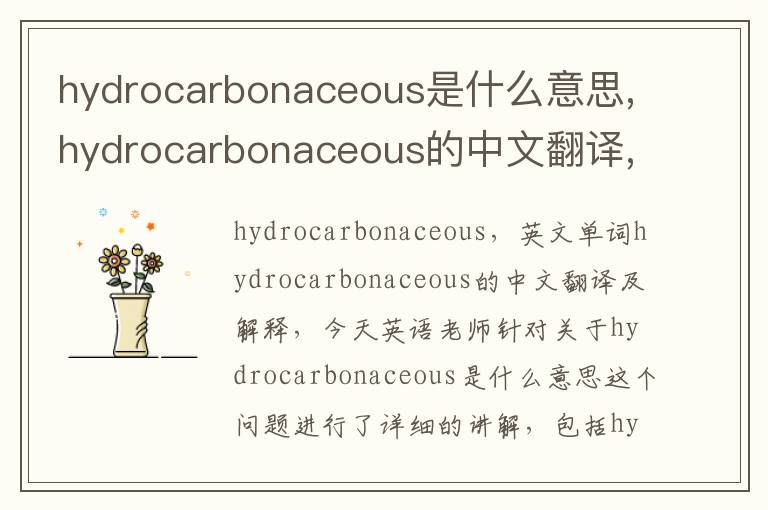 hydrocarbonaceous是什么意思,hydrocarbonaceous的中文翻译,含义,读音发音,用法,造句,参考例句