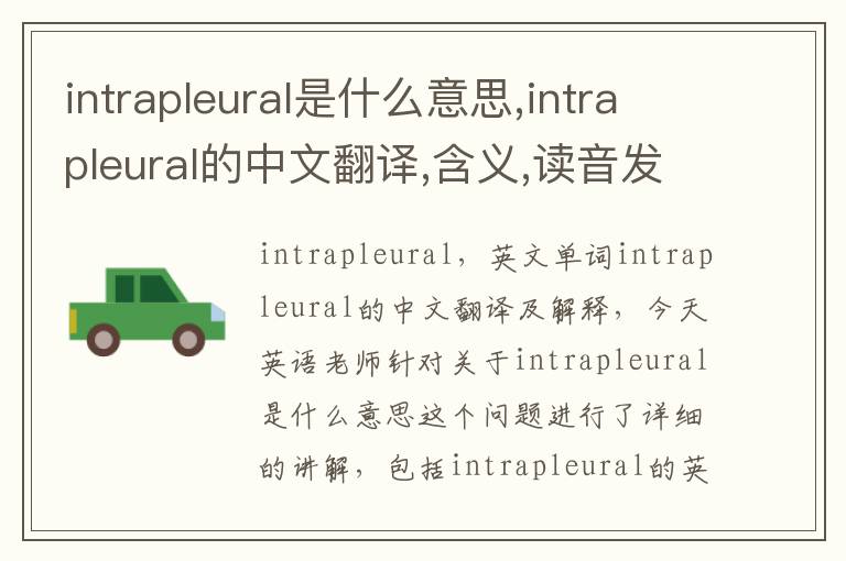 intrapleural是什么意思,intrapleural的中文翻译,含义,读音发音,用法,造句,参考例句