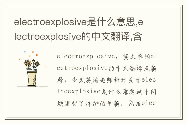 electroexplosive是什么意思,electroexplosive的中文翻译,含义,读音发音,用法,造句,参考例句