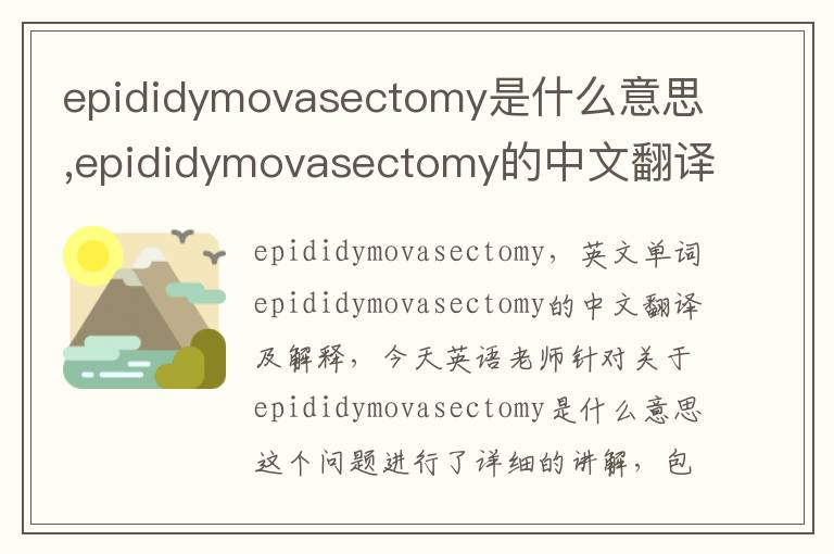 epididymovasectomy是什么意思,epididymovasectomy的中文翻译,含义,读音发音,用法,造句,参考例句