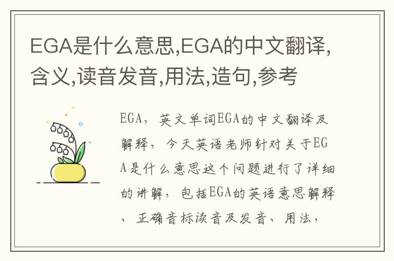 EGA是什么意思,EGA的中文翻译,含义,读音发音,用法,造句,参考例句