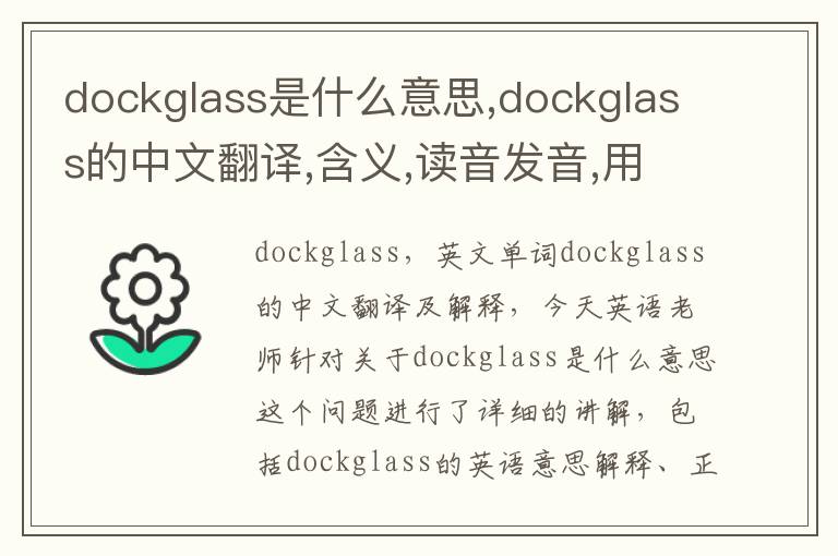 dockglass是什么意思,dockglass的中文翻译,含义,读音发音,用法,造句,参考例句