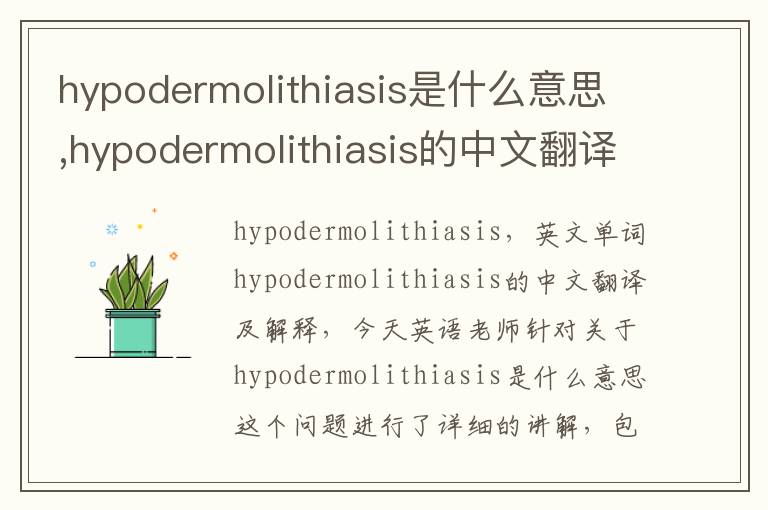 hypodermolithiasis是什么意思,hypodermolithiasis的中文翻译,含义,读音发音,用法,造句,参考例句