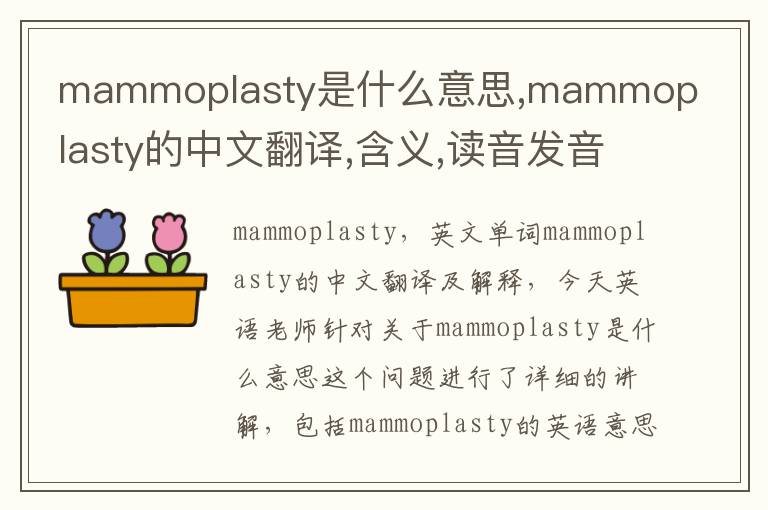 mammoplasty是什么意思,mammoplasty的中文翻译,含义,读音发音,用法,造句,参考例句