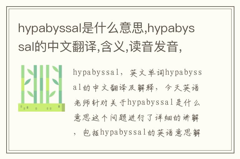 hypabyssal是什么意思,hypabyssal的中文翻译,含义,读音发音,用法,造句,参考例句