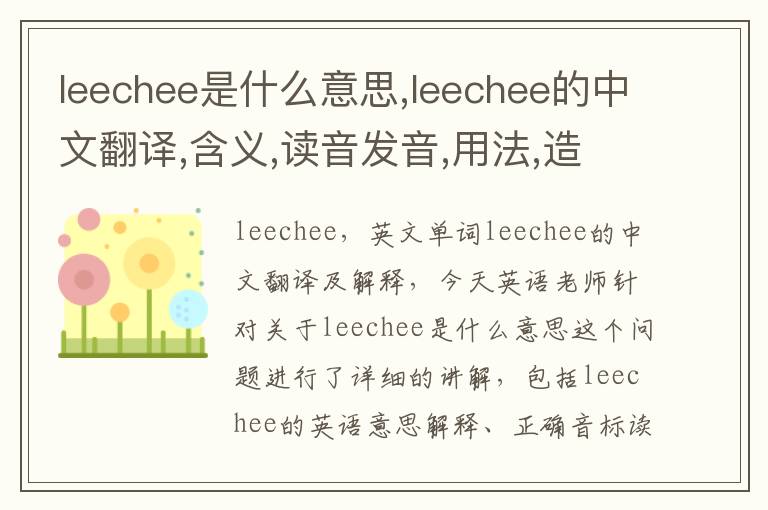 leechee是什么意思,leechee的中文翻译,含义,读音发音,用法,造句,参考例句