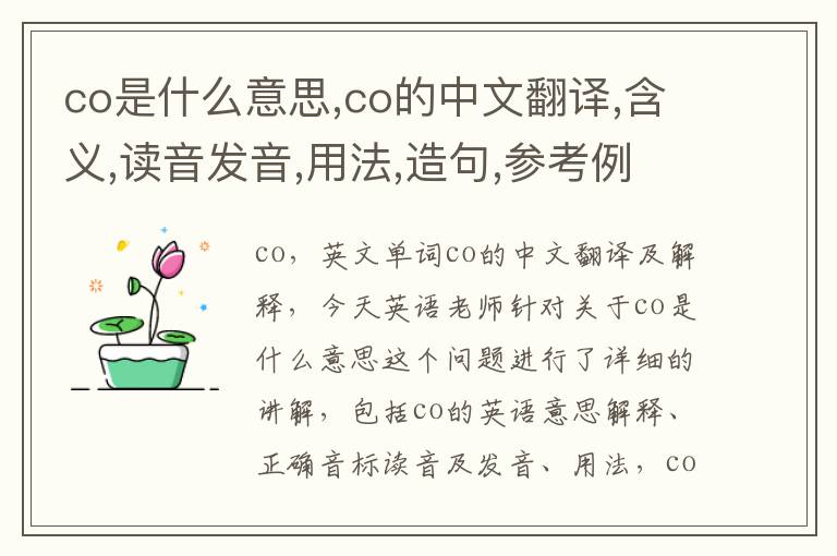 co是什么意思,co的中文翻译,含义,读音发音,用法,造句,参考例句