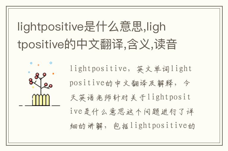 lightpositive是什么意思,lightpositive的中文翻译,含义,读音发音,用法,造句,参考例句