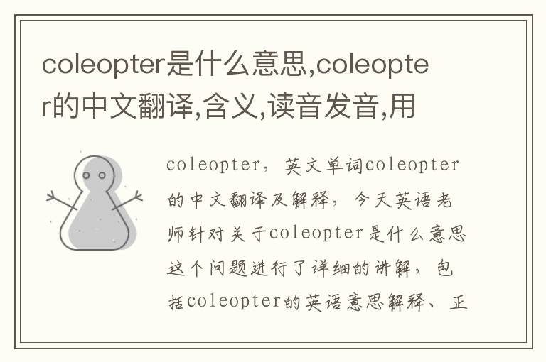 coleopter是什么意思,coleopter的中文翻译,含义,读音发音,用法,造句,参考例句