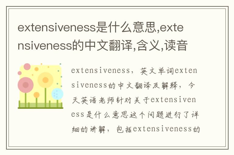 extensiveness是什么意思,extensiveness的中文翻译,含义,读音发音,用法,造句,参考例句