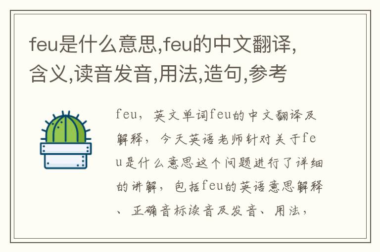 feu是什么意思,feu的中文翻译,含义,读音发音,用法,造句,参考例句