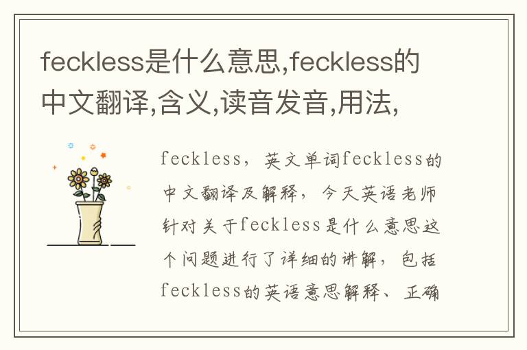 feckless是什么意思,feckless的中文翻译,含义,读音发音,用法,造句,参考例句