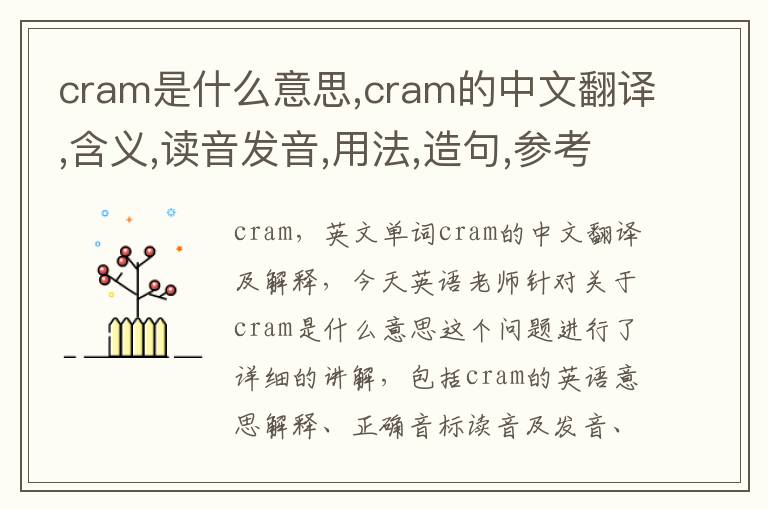 cram是什么意思,cram的中文翻译,含义,读音发音,用法,造句,参考例句