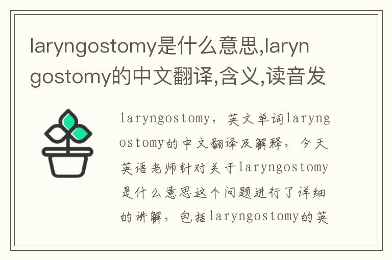 laryngostomy是什么意思,laryngostomy的中文翻译,含义,读音发音,用法,造句,参考例句