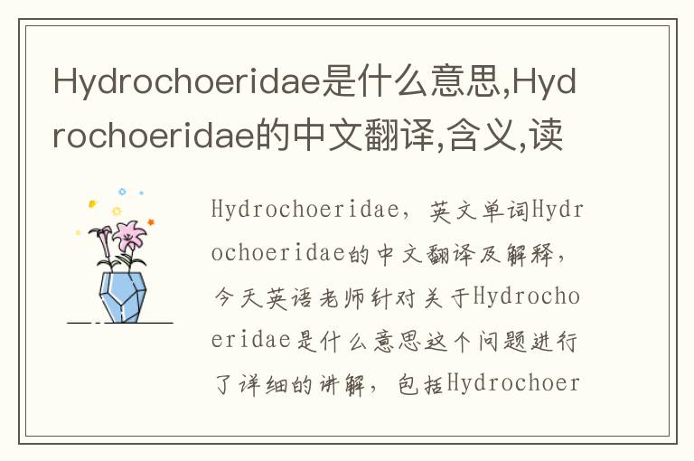 Hydrochoeridae是什么意思,Hydrochoeridae的中文翻译,含义,读音发音,用法,造句,参考例句