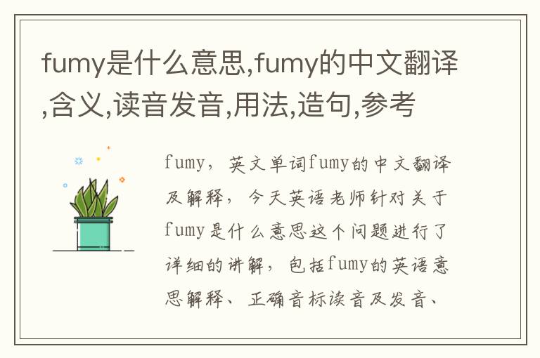 fumy是什么意思,fumy的中文翻译,含义,读音发音,用法,造句,参考例句