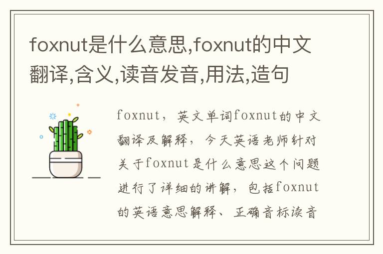 foxnut是什么意思,foxnut的中文翻译,含义,读音发音,用法,造句,参考例句