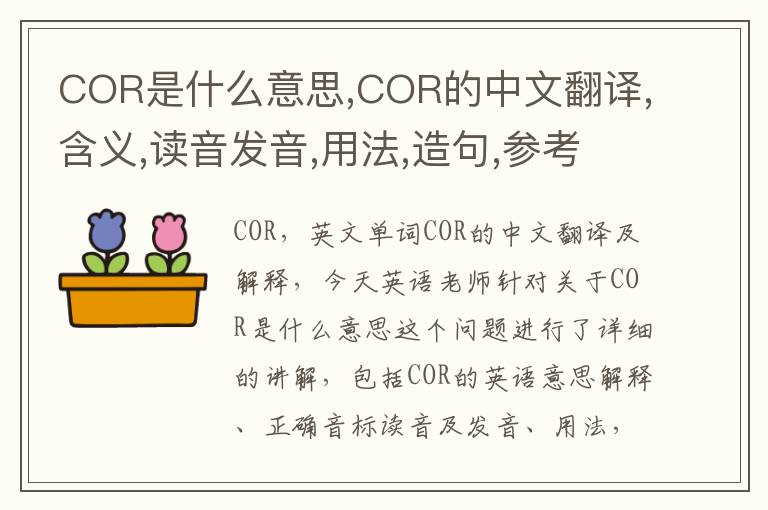 COR是什么意思,COR的中文翻译,含义,读音发音,用法,造句,参考例句