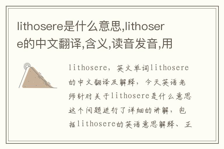 lithosere是什么意思,lithosere的中文翻译,含义,读音发音,用法,造句,参考例句