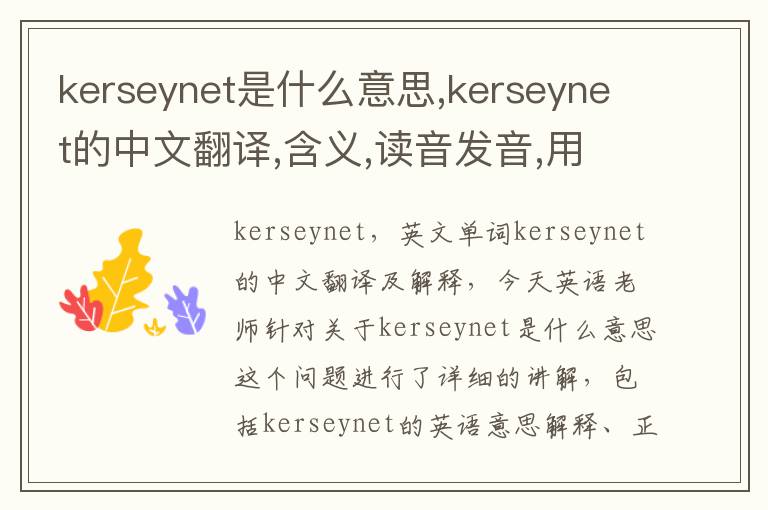 kerseynet是什么意思,kerseynet的中文翻译,含义,读音发音,用法,造句,参考例句