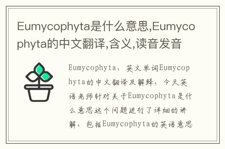 Eumycophyta是什么意思,Eumycophyta的中文翻译,含义,读音发音,用法,造句,参考例句