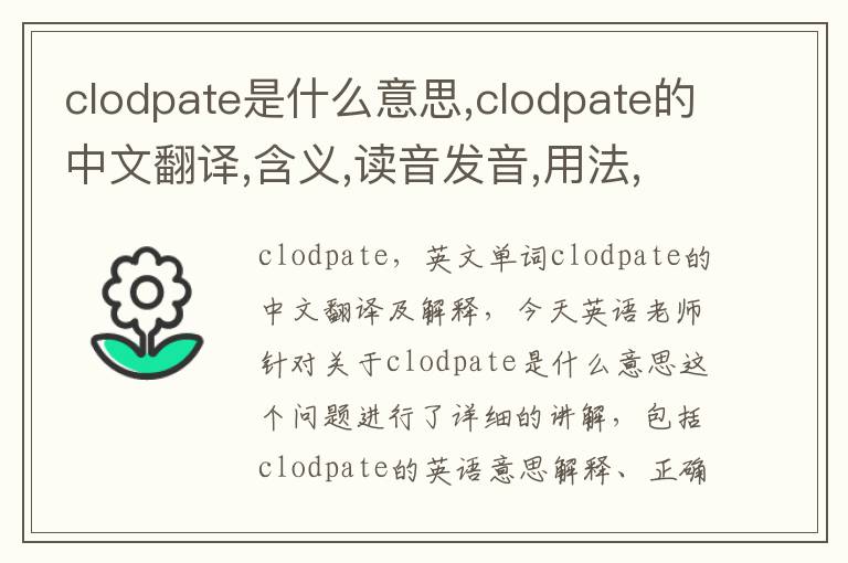 clodpate是什么意思,clodpate的中文翻译,含义,读音发音,用法,造句,参考例句