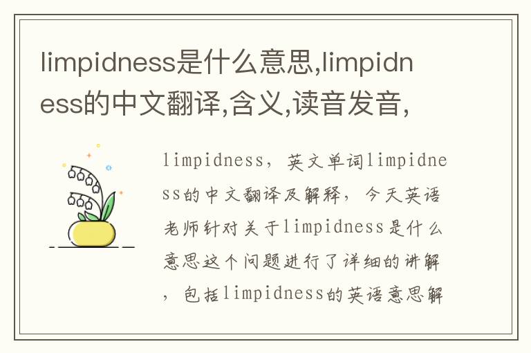 limpidness是什么意思,limpidness的中文翻译,含义,读音发音,用法,造句,参考例句