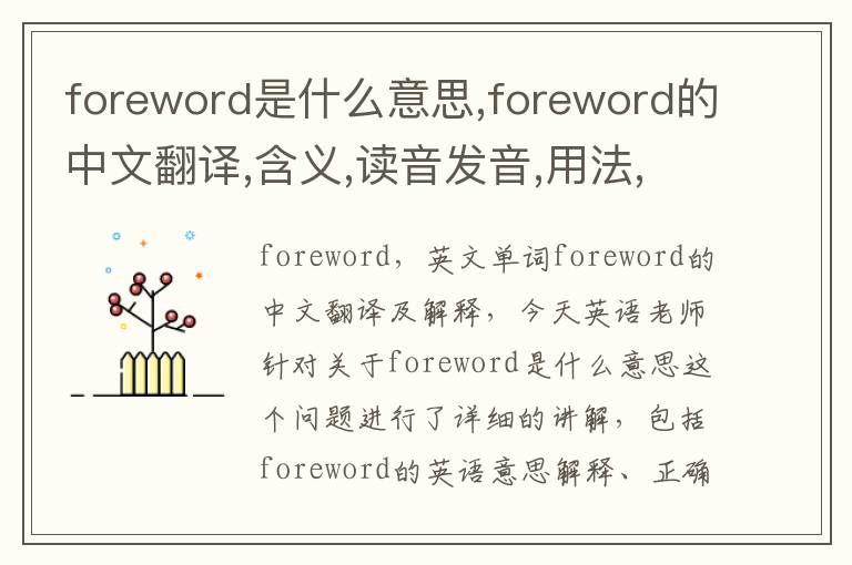 foreword是什么意思,foreword的中文翻译,含义,读音发音,用法,造句,参考例句