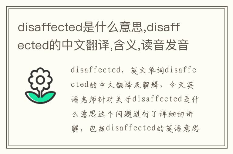 disaffected是什么意思,disaffected的中文翻译,含义,读音发音,用法,造句,参考例句