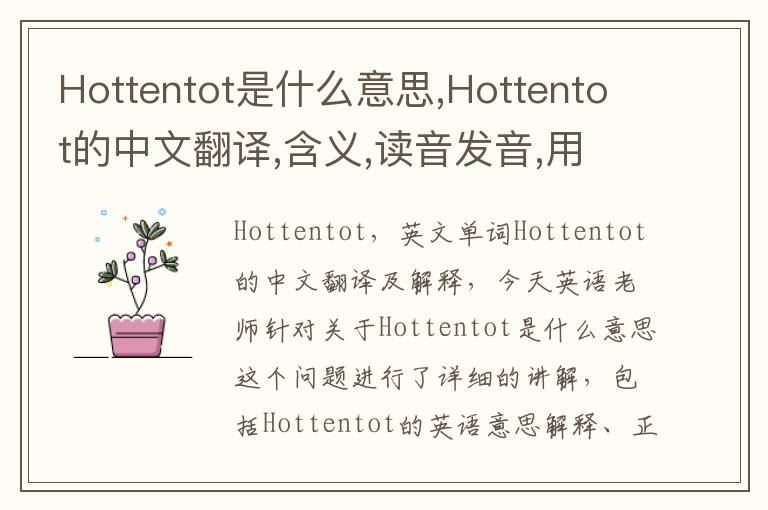 Hottentot是什么意思,Hottentot的中文翻译,含义,读音发音,用法,造句,参考例句