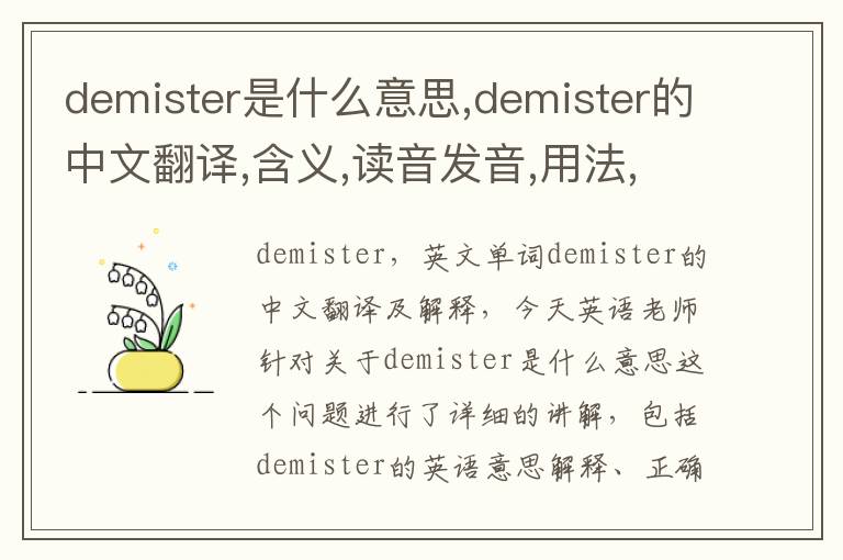 demister是什么意思,demister的中文翻译,含义,读音发音,用法,造句,参考例句