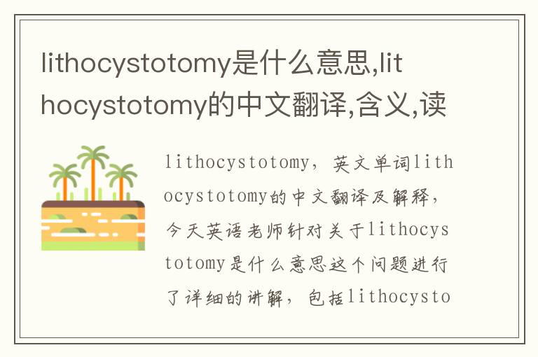 lithocystotomy是什么意思,lithocystotomy的中文翻译,含义,读音发音,用法,造句,参考例句