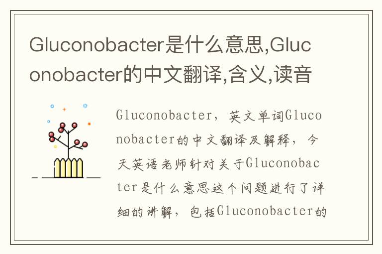 Gluconobacter是什么意思,Gluconobacter的中文翻译,含义,读音发音,用法,造句,参考例句