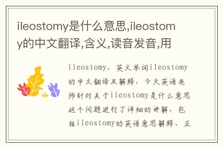 ileostomy是什么意思,ileostomy的中文翻译,含义,读音发音,用法,造句,参考例句