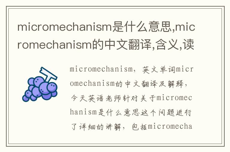 micromechanism是什么意思,micromechanism的中文翻译,含义,读音发音,用法,造句,参考例句