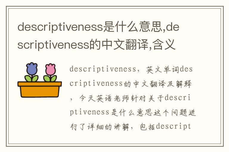 descriptiveness是什么意思,descriptiveness的中文翻译,含义,读音发音,用法,造句,参考例句