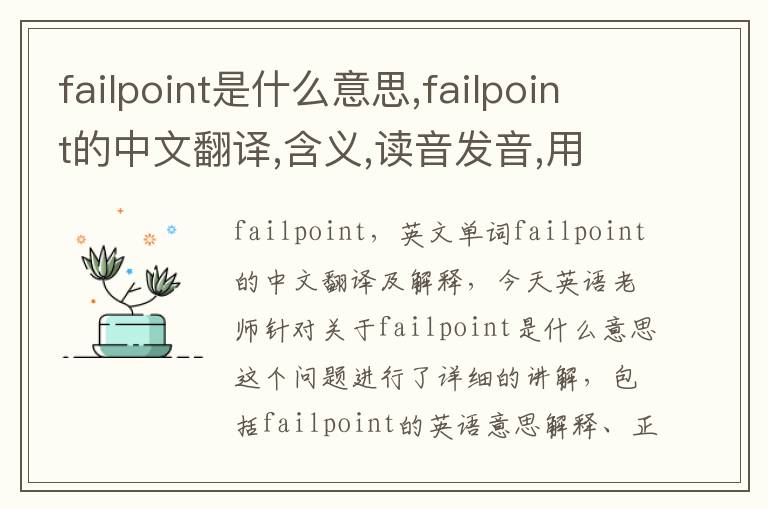 failpoint是什么意思,failpoint的中文翻译,含义,读音发音,用法,造句,参考例句