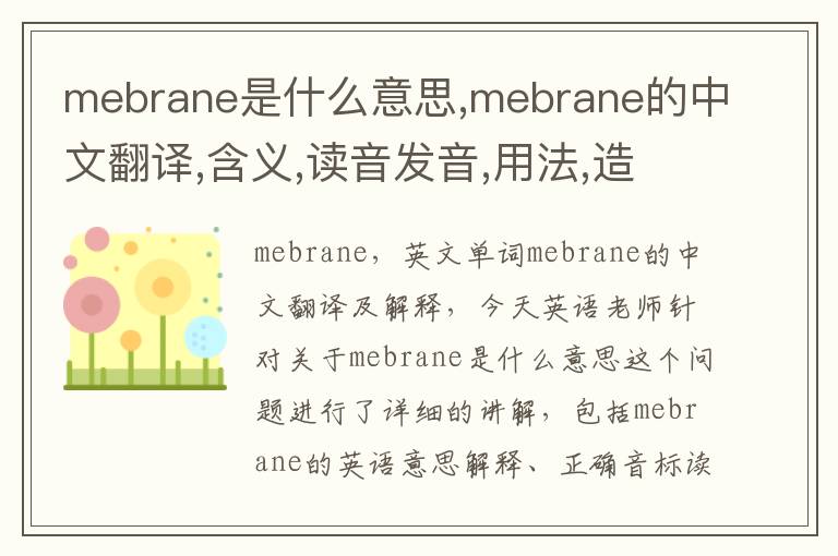 mebrane是什么意思,mebrane的中文翻译,含义,读音发音,用法,造句,参考例句