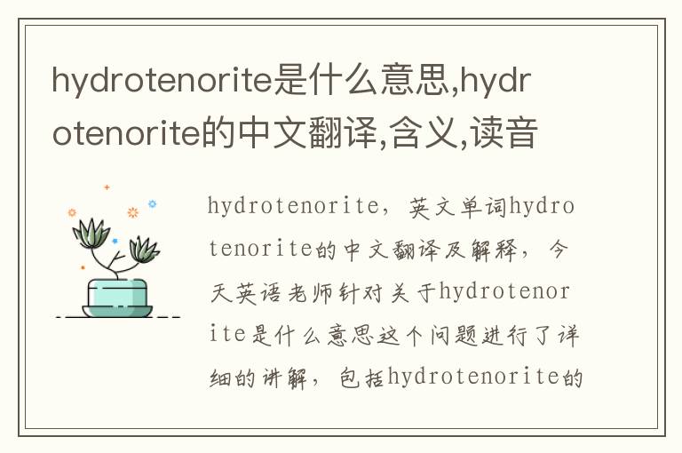 hydrotenorite是什么意思,hydrotenorite的中文翻译,含义,读音发音,用法,造句,参考例句