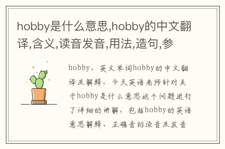 hobby是什么意思,hobby的中文翻译,含义,读音发音,用法,造句,参考例句