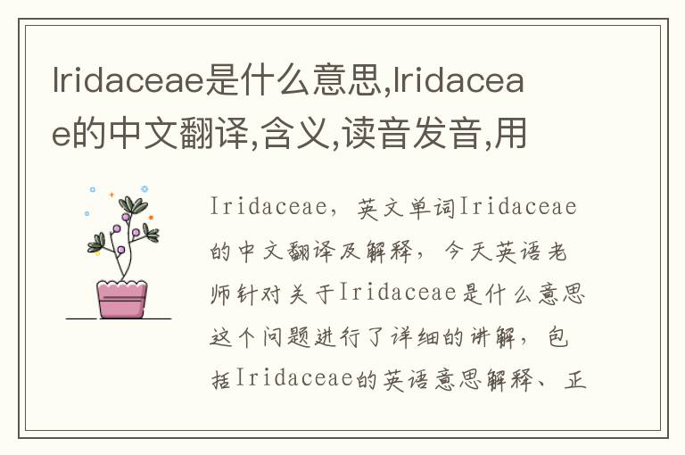 Iridaceae是什么意思,Iridaceae的中文翻译,含义,读音发音,用法,造句,参考例句