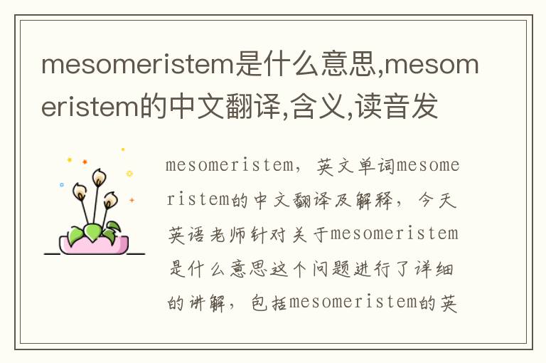 mesomeristem是什么意思,mesomeristem的中文翻译,含义,读音发音,用法,造句,参考例句