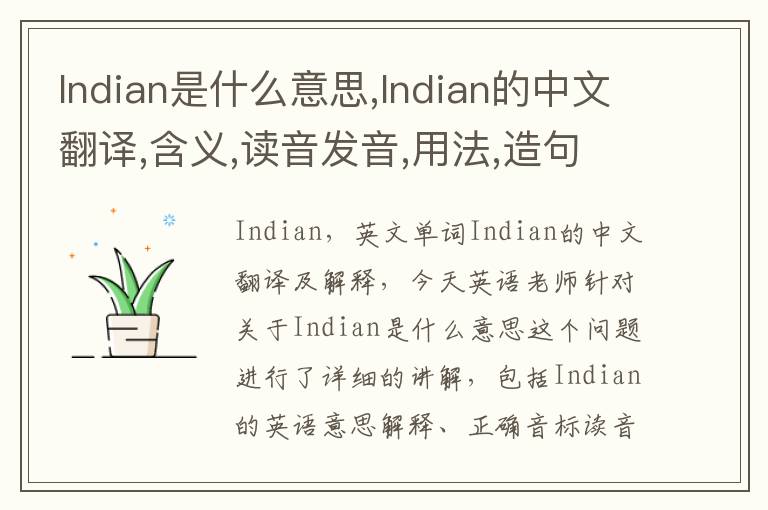 Indian是什么意思,Indian的中文翻译,含义,读音发音,用法,造句,参考例句