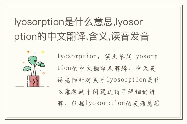 lyosorption是什么意思,lyosorption的中文翻译,含义,读音发音,用法,造句,参考例句