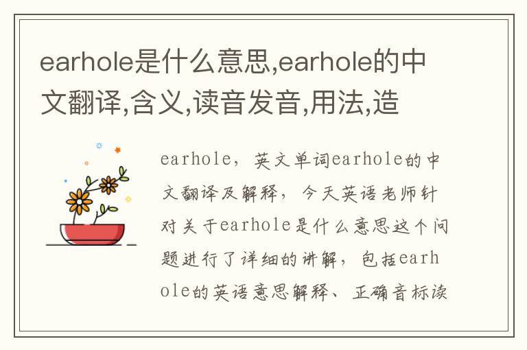 earhole是什么意思,earhole的中文翻译,含义,读音发音,用法,造句,参考例句