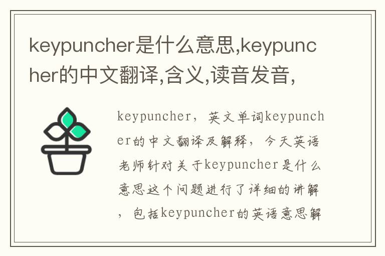 keypuncher是什么意思,keypuncher的中文翻译,含义,读音发音,用法,造句,参考例句